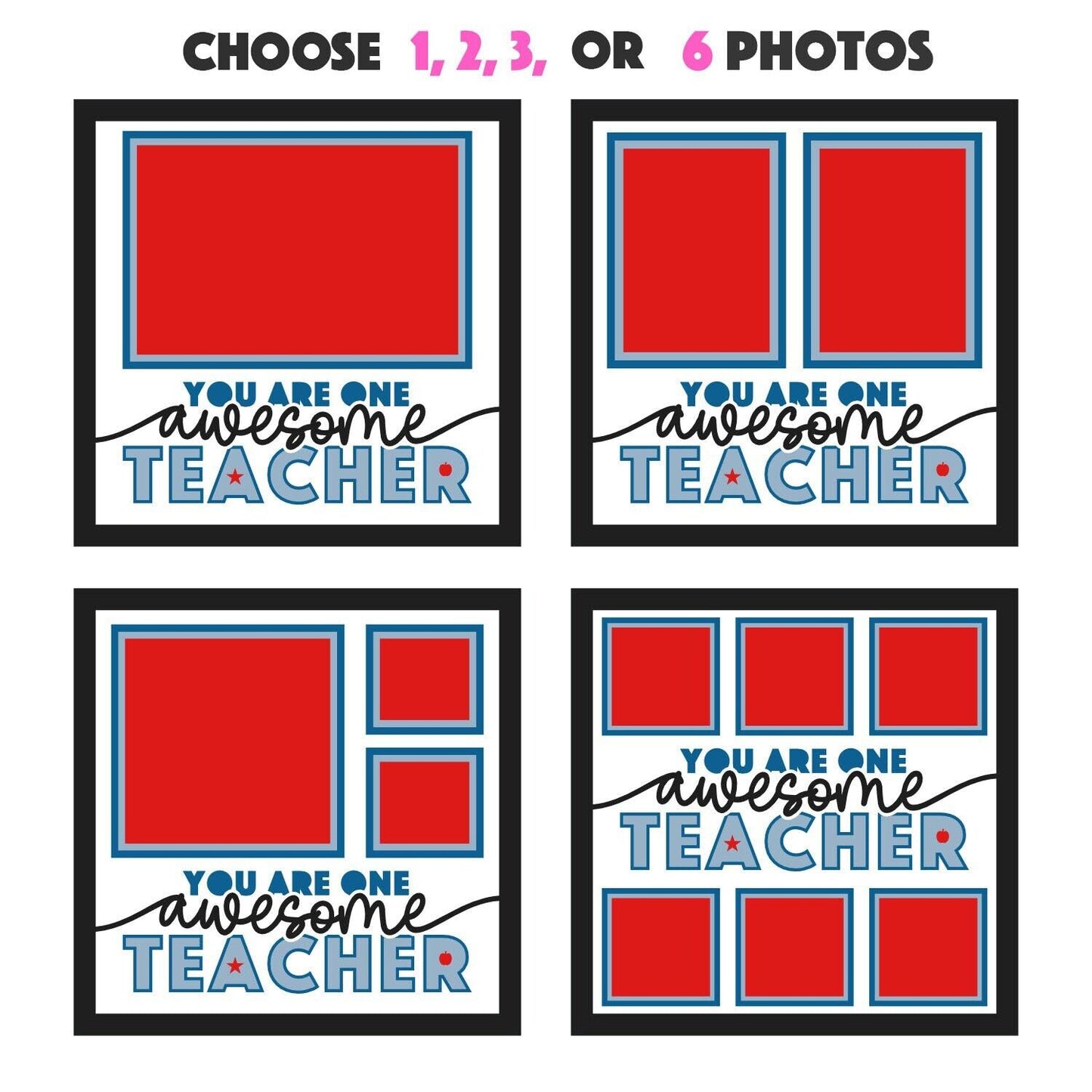 Awesome Teacher - 9 x 9 Inch photo Frame - 1, 2, 3 or 6 photos / Multi Colour