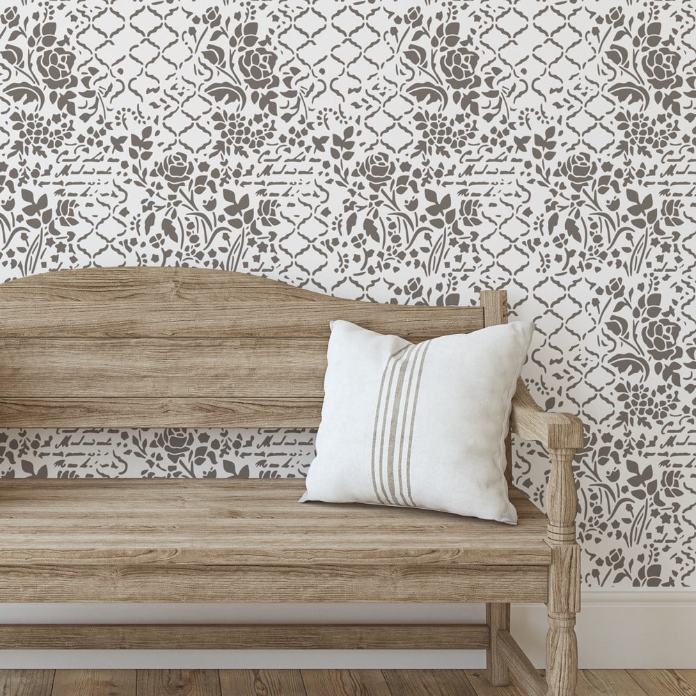 Evia Floral Dsitressed Wall Stencil