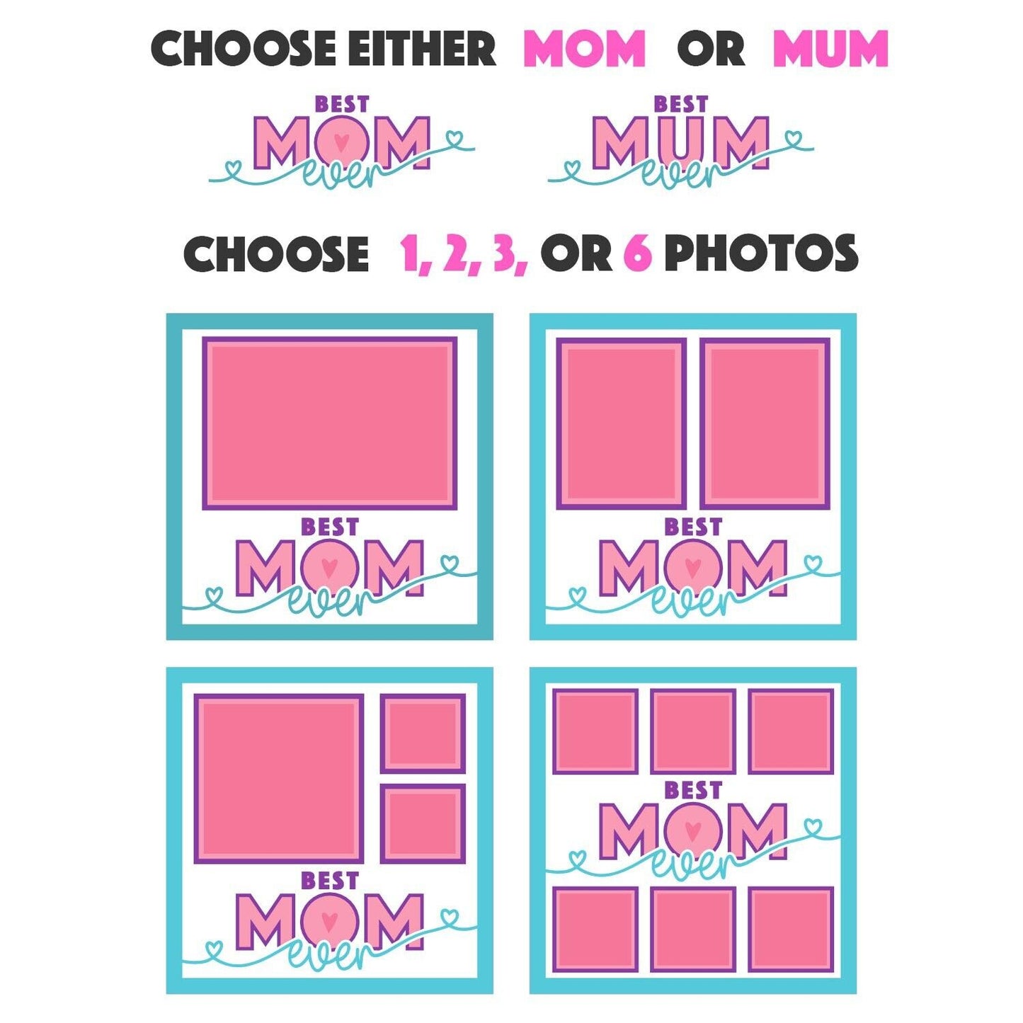 Best Mom Ever - 9 x 9 Inch photo Frame - 1, 2, 3 or 6 photos / Multi Colour