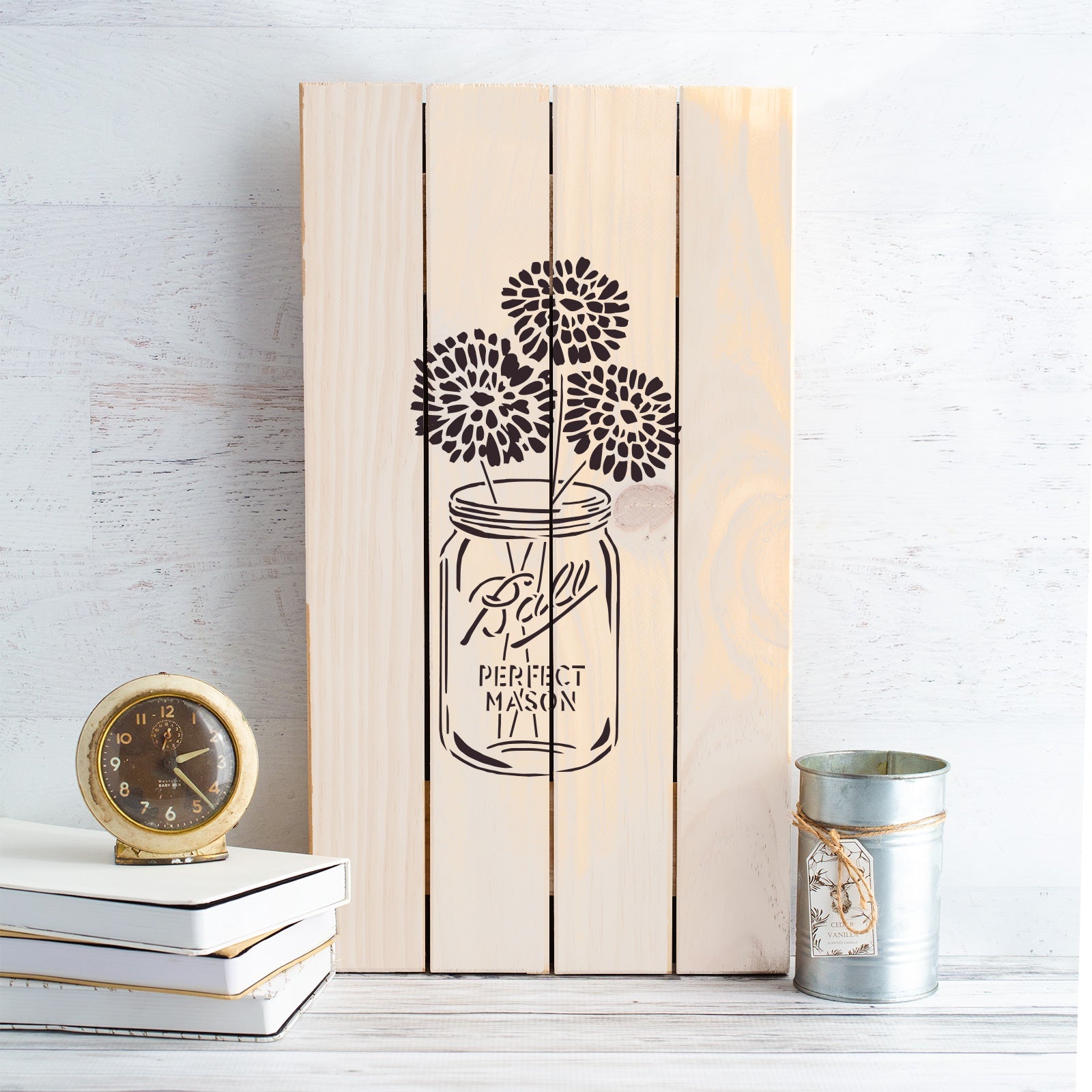 Mason Jar Floral Stencil