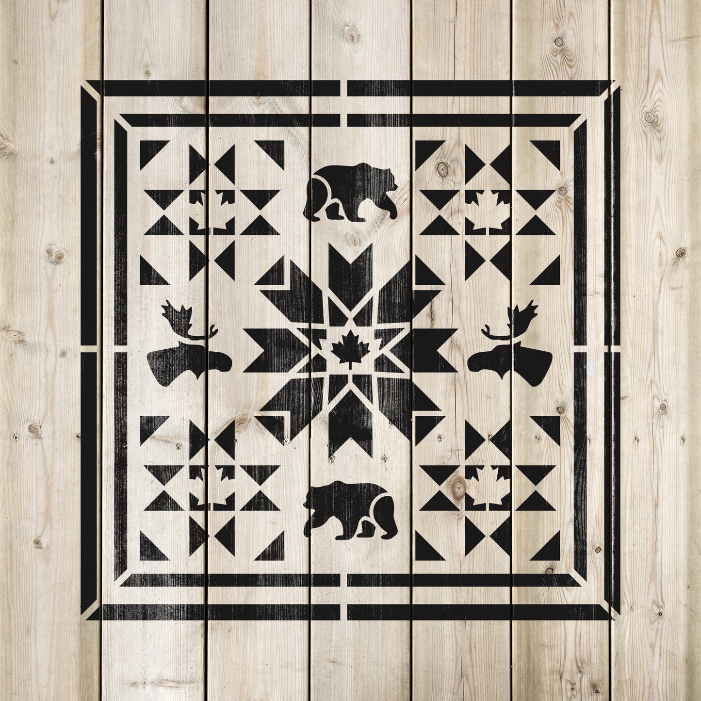 Oh Canada Barn Moose Bear Quilt Stencil