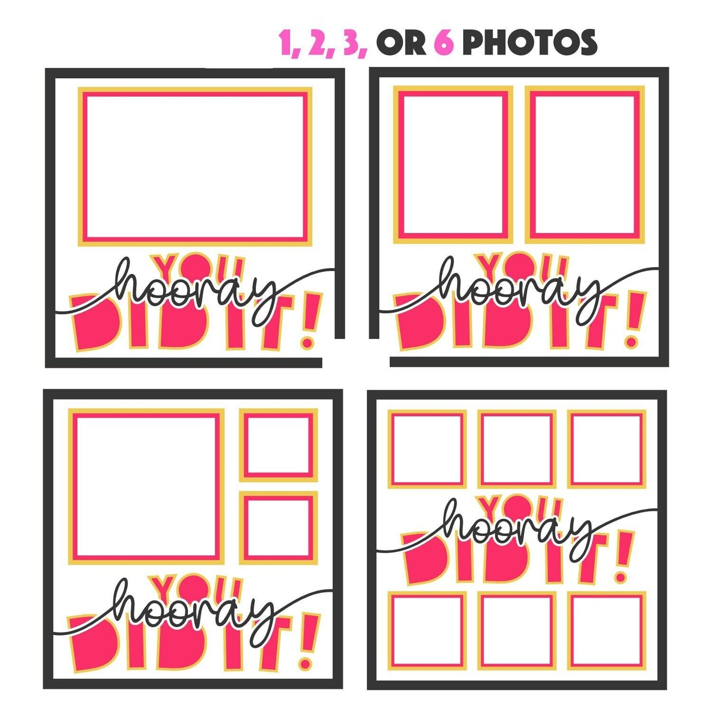 Hooray You Did It - 9 x 9 Inch photo Frame - 1, 2, 3 or 6 photos / Multi Colour