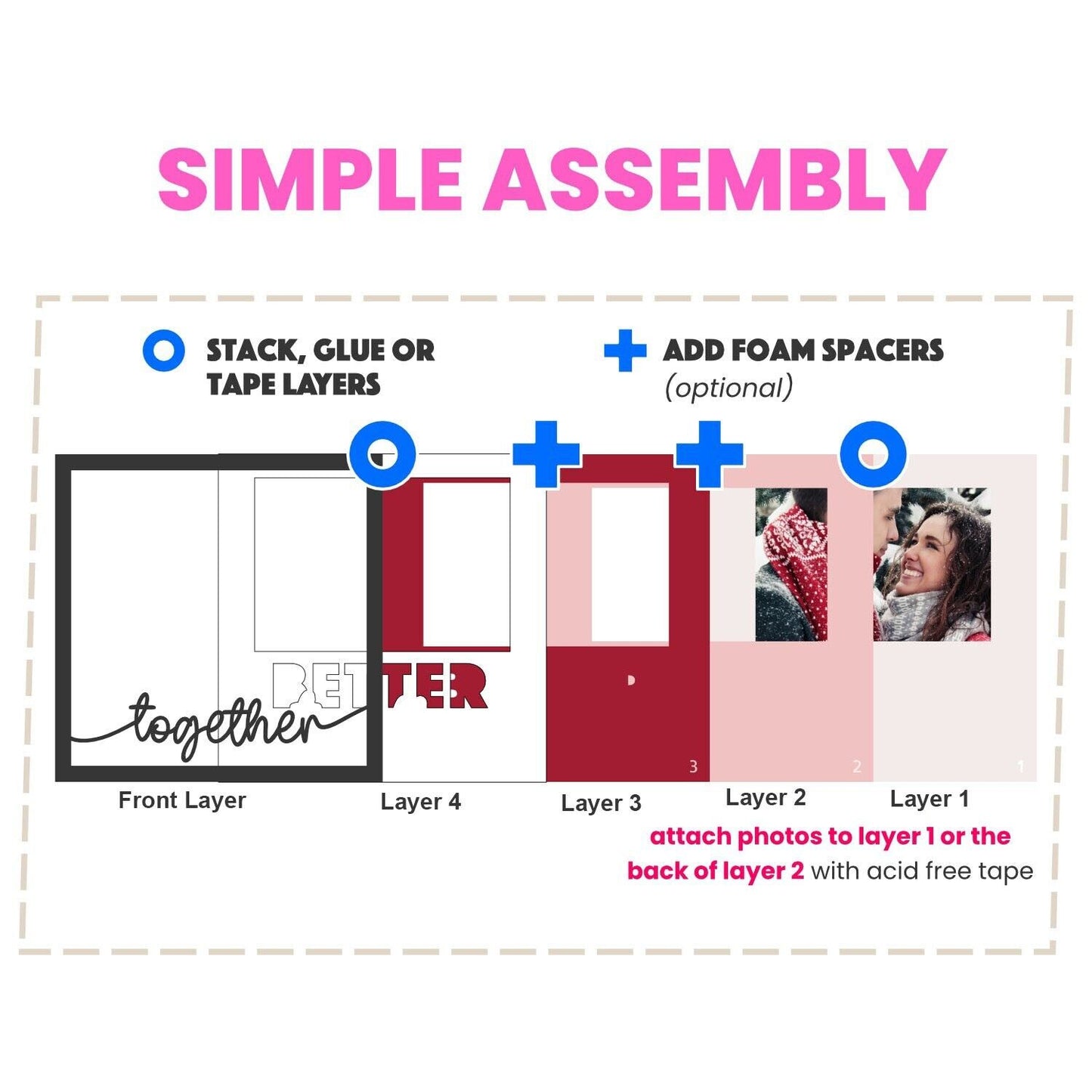 Better Together - 9 x 9 Inch photo Frame - 1, 2, 3 or 6 photos / Multi Colour