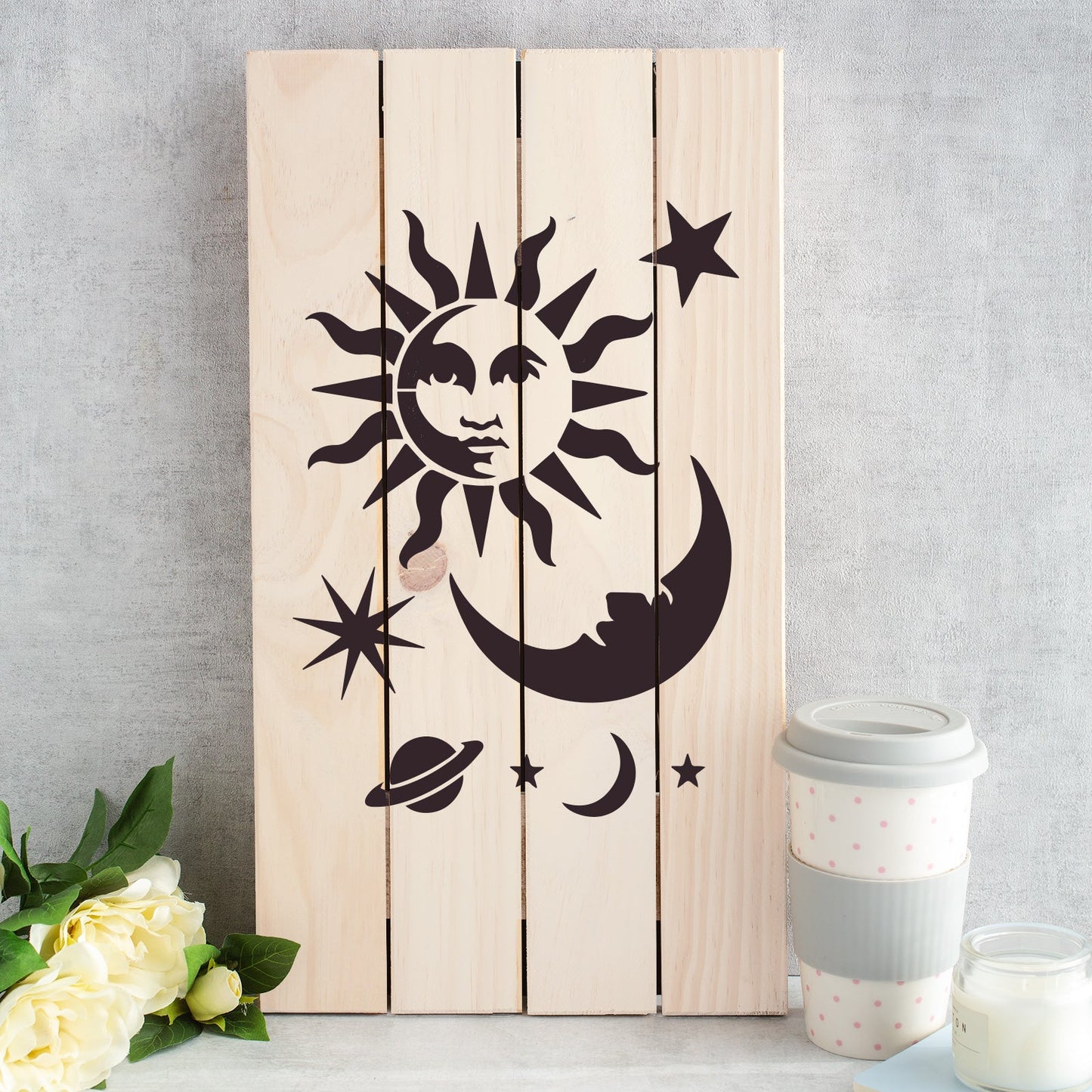 Celestial Sun and Moon Stencil