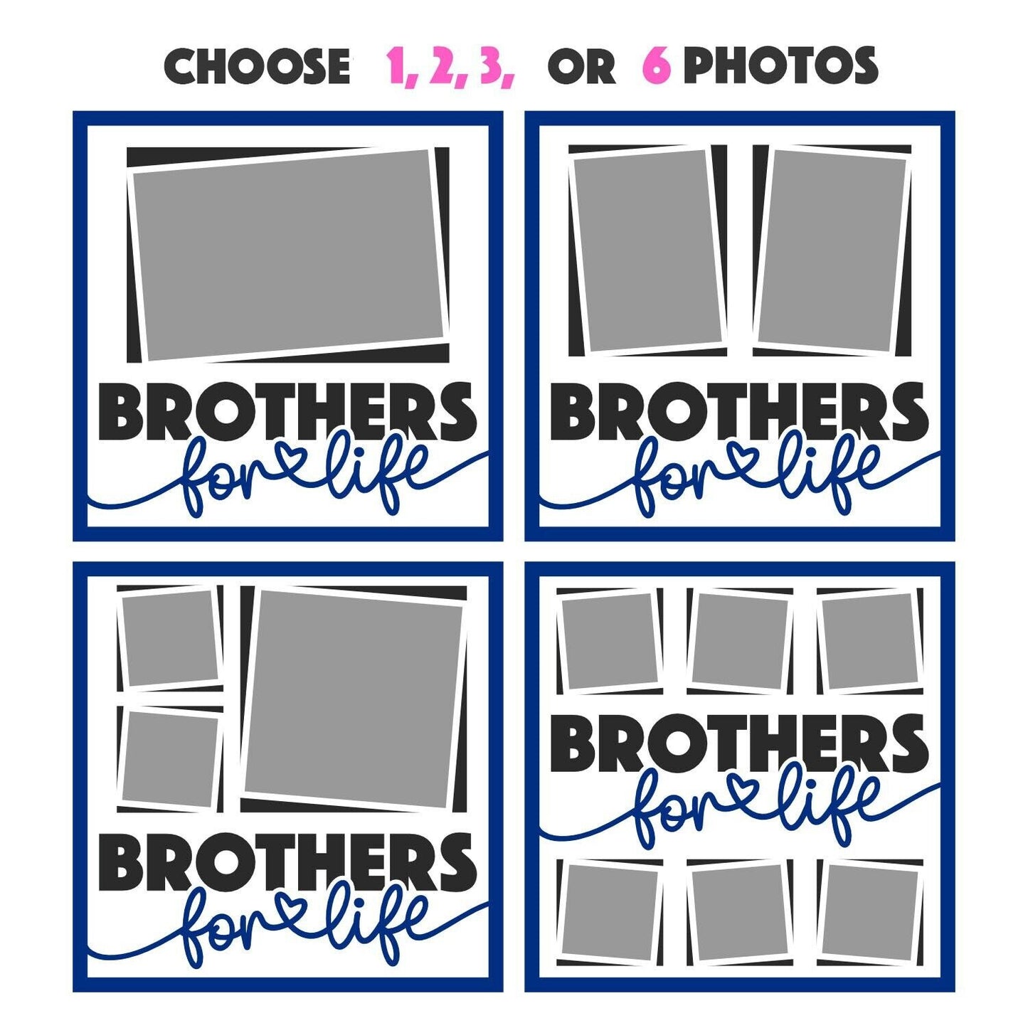 Brothers For Life - 9 x 9 Inch photo Frame - 1, 2, 3 or 6 photos / Multi Colour