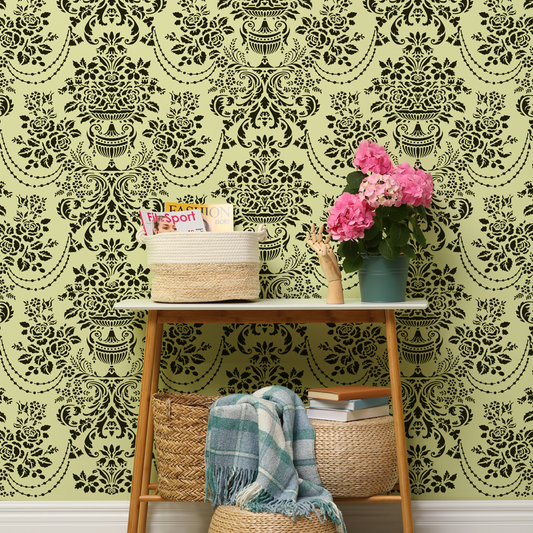 Draped Floral Damask Wallpaper Stencil