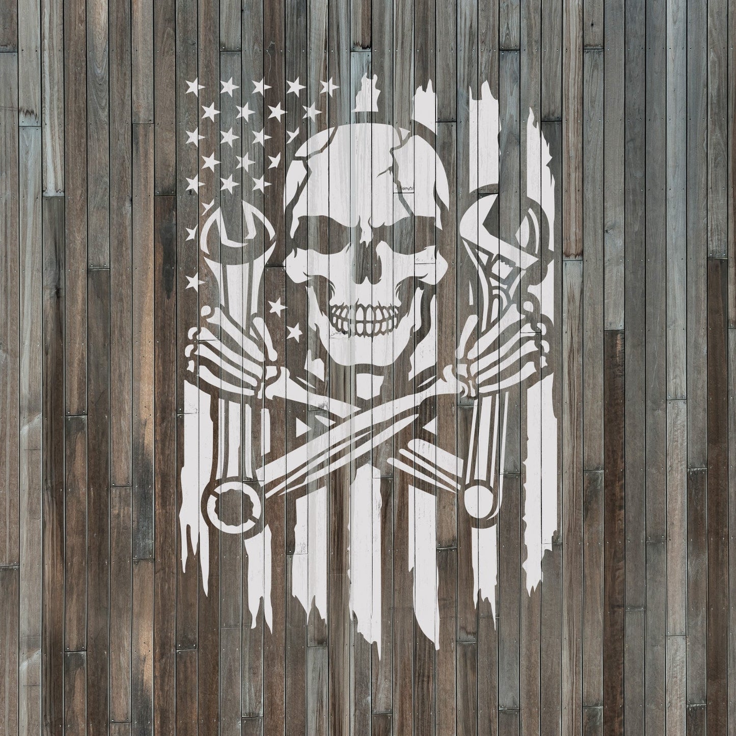 Skull Mechanic American Flag Stencil