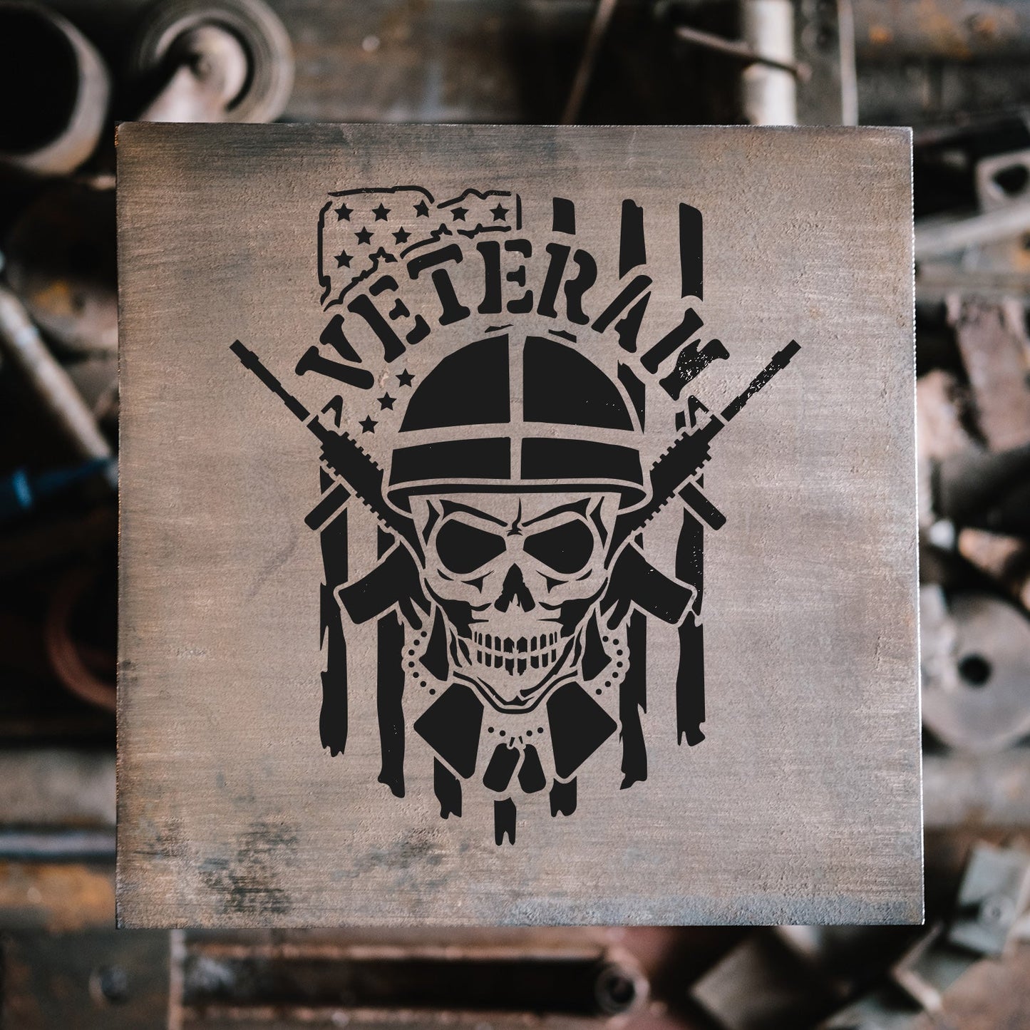 Veteran Skull Guns American Flag Stencil