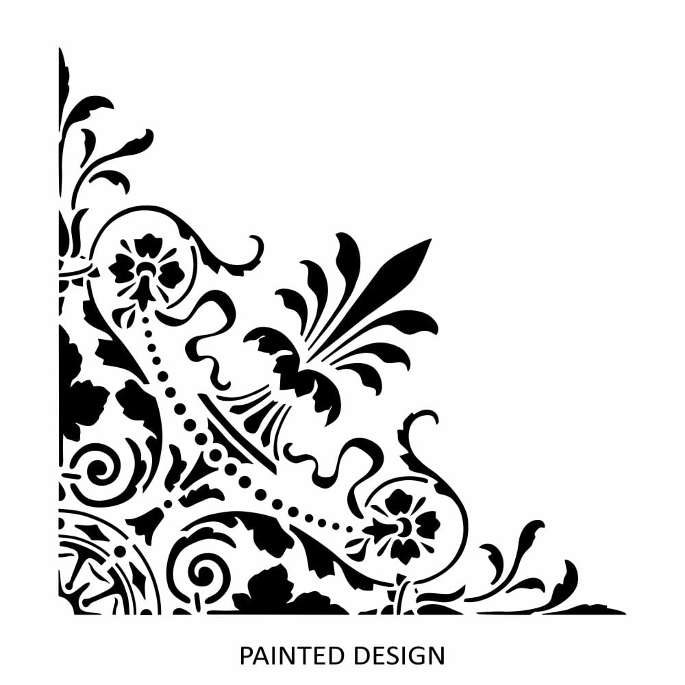 Pearl Leafy Damask Corner Stencil