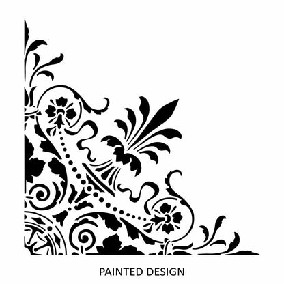 Pearl Leafy Damask Corner Stencil