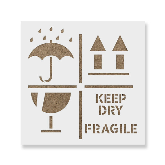 Keep Dry Fragile Up Text Stencil