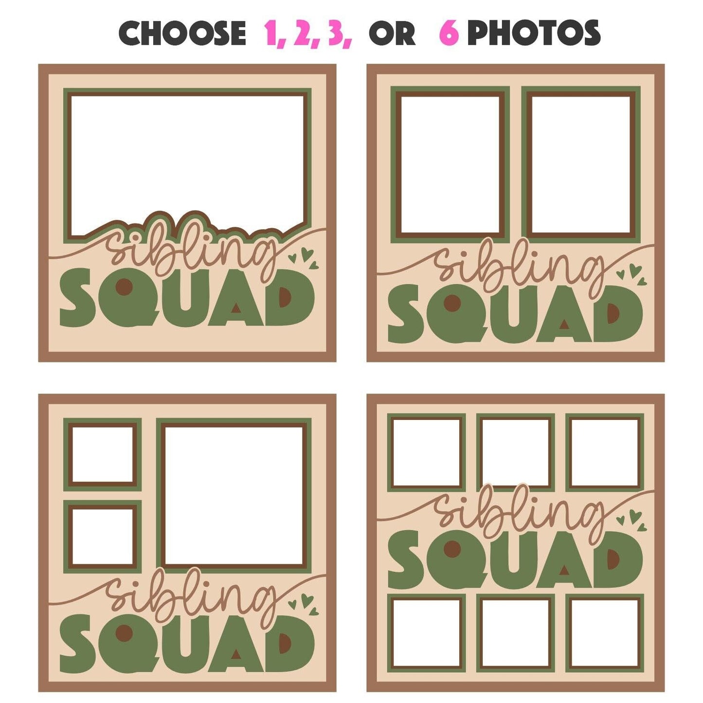 Sibling Squad - 9 x 9 Inch photo Frame - 1, 2, 3 or 6 photos / Multi Colour