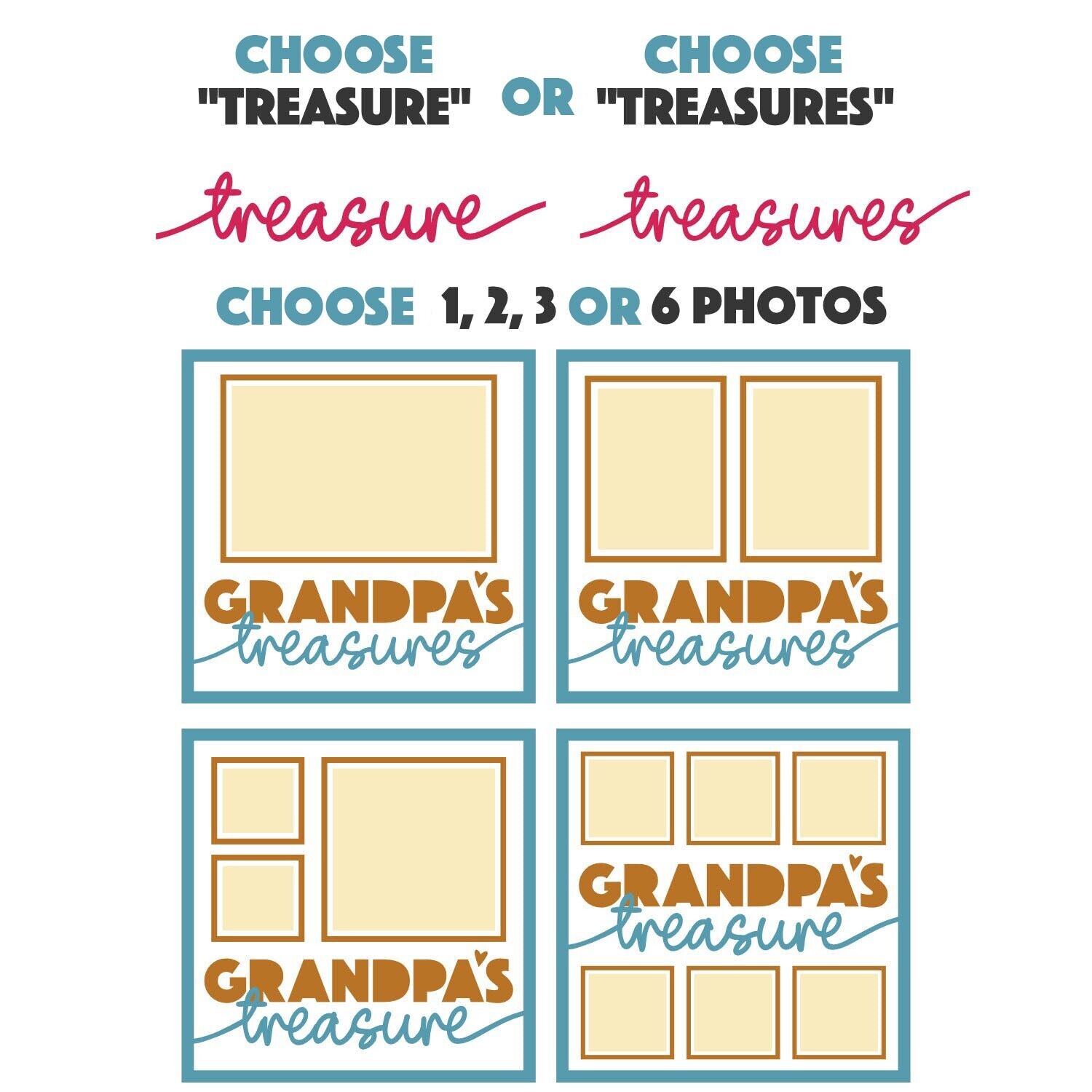 Grandpas (Grandads) Treasure(s) - 9 x 9 Inch photo Frame - 1, 2, 3 or 6 photos