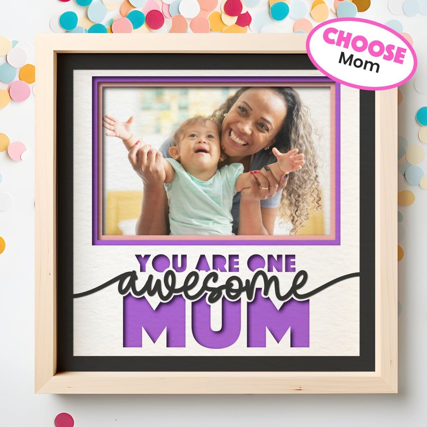 Awesome Mom / Mum - 9 x 9 Inch photo Frame - 1, 2, 3 or 6 photos / Multi Colour