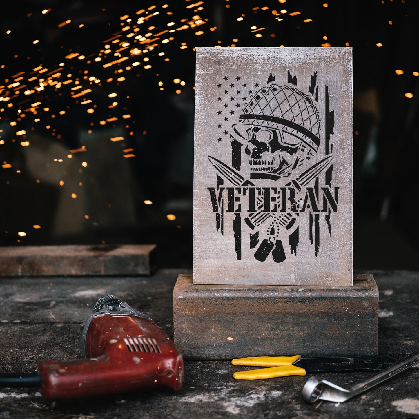 Veteran Skull American Flag Stencil