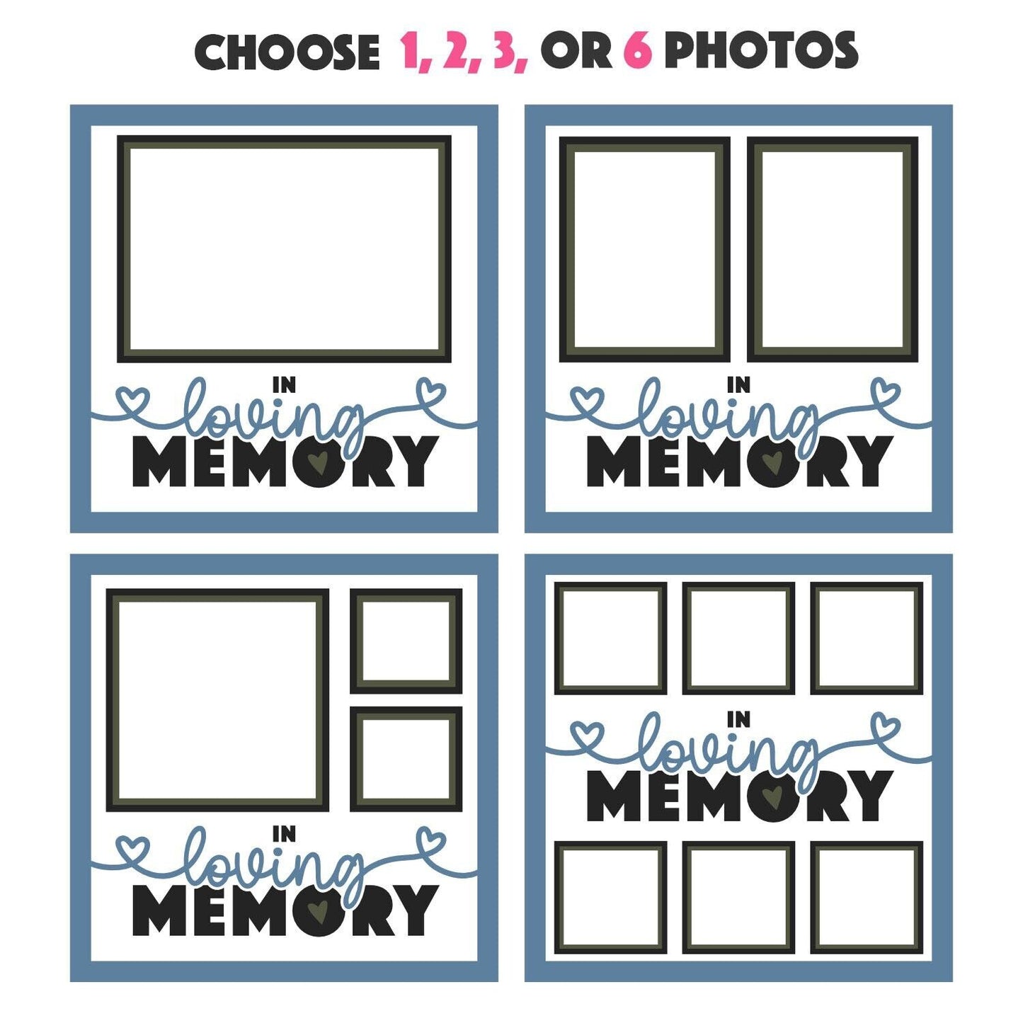 In Loving Memory - 9 x 9 Inch photo Frame - 1, 2, 3 or 6 photos / Multi Colour