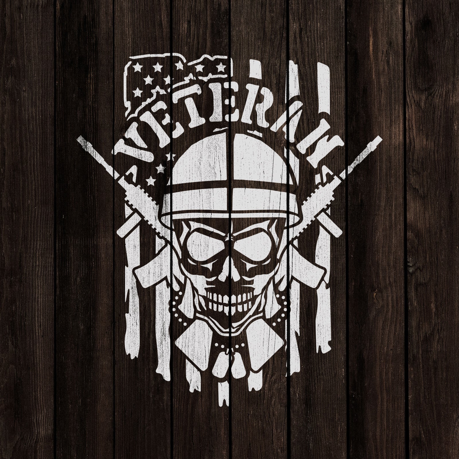 Veteran Skull Guns American Flag Stencil