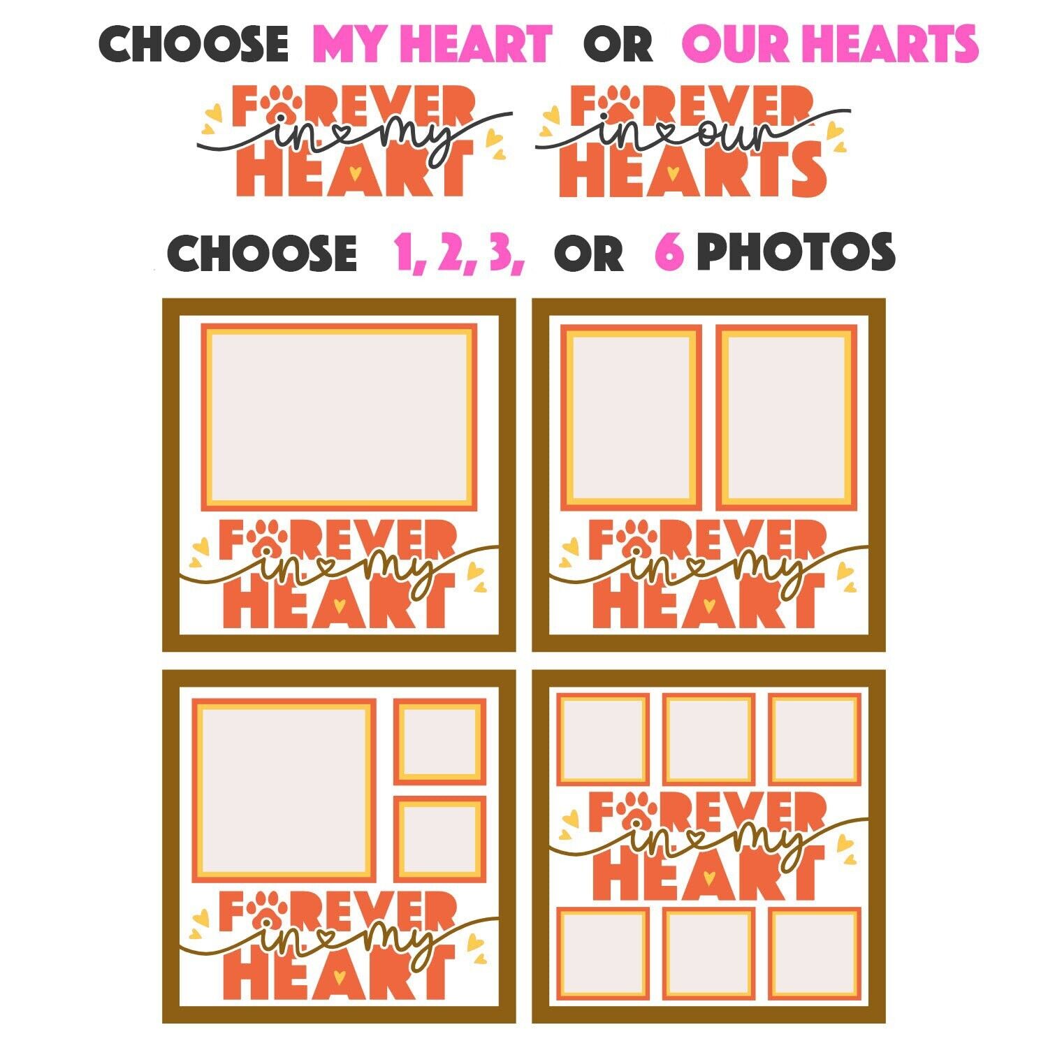 Forever In Our / My Heart(s) Pet- 9 x 9 Inch Photo Frame - 1, 2, 3 or 6 photos