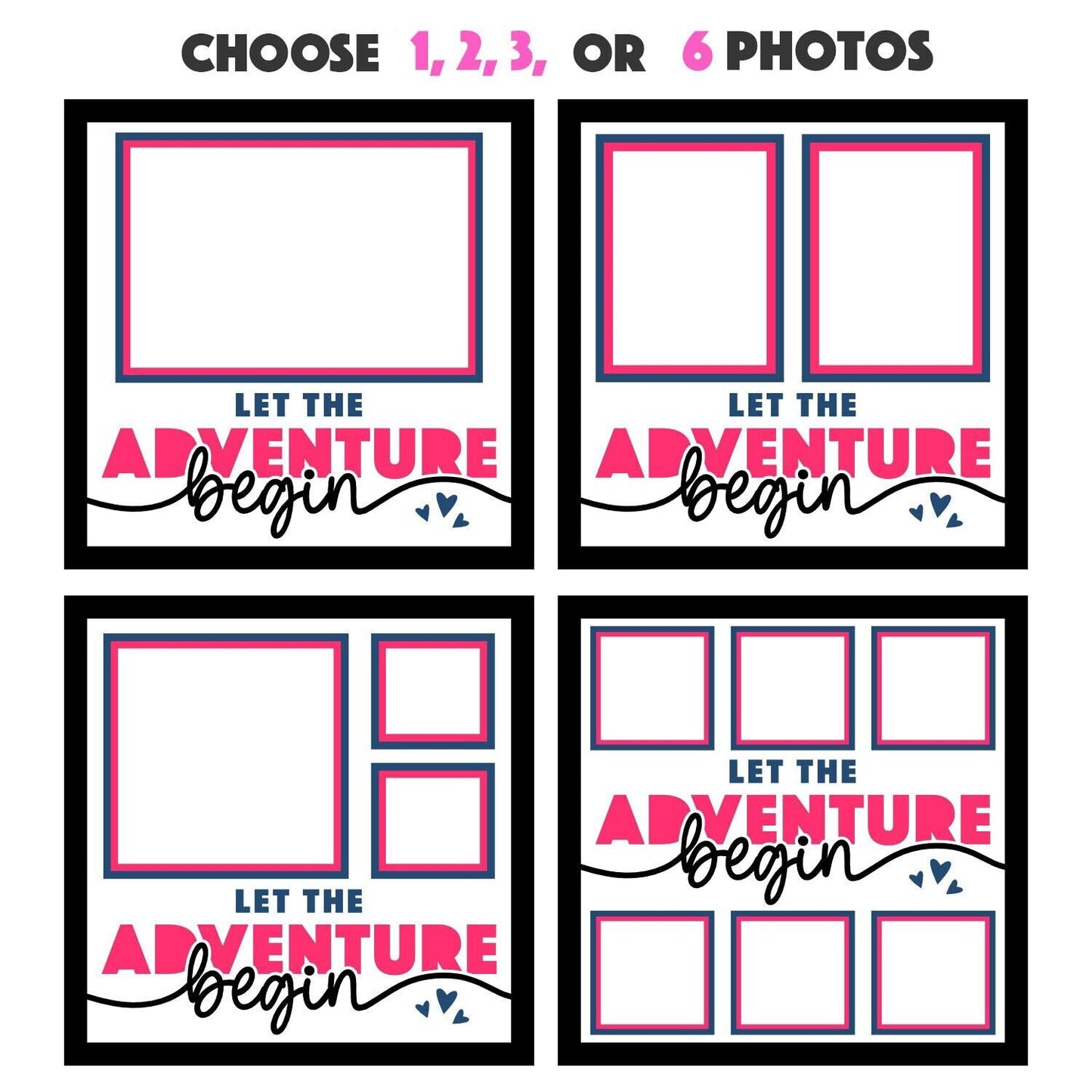 Let The Adventure Begin - 9 x 9 Inch photo Frame - 1, 2, 3 or 6 photos