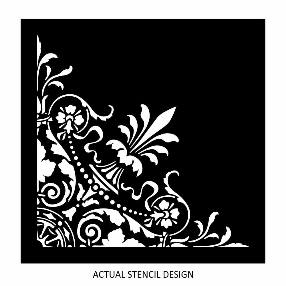 Pearl Leafy Damask Corner Stencil