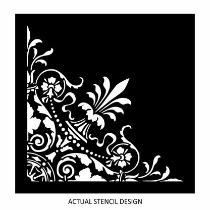 Pearl Leafy Damask Corner Stencil