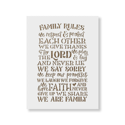 Family Rules Lord Faith Sign Stencil