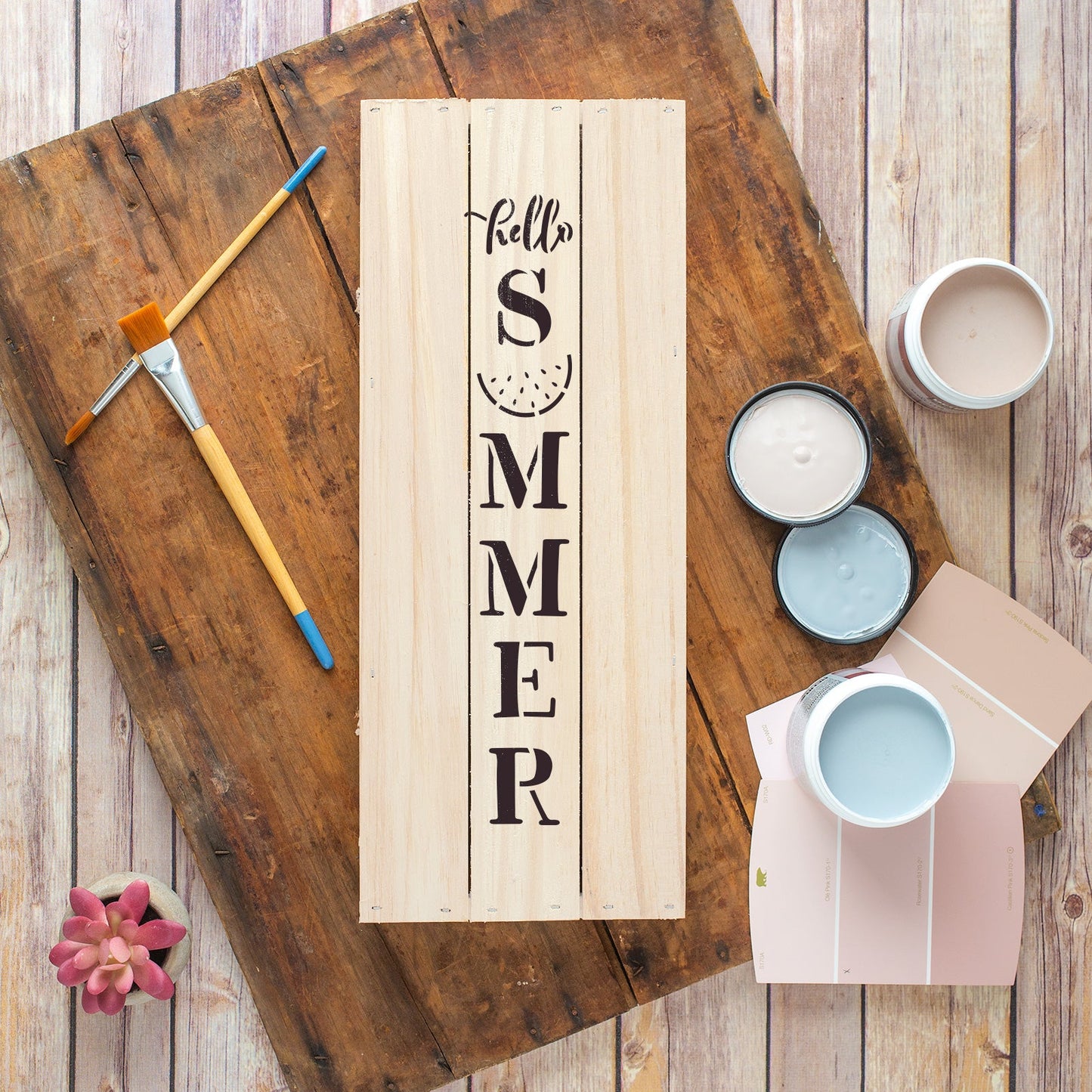 Hello Summer Vertical Sign Stencil