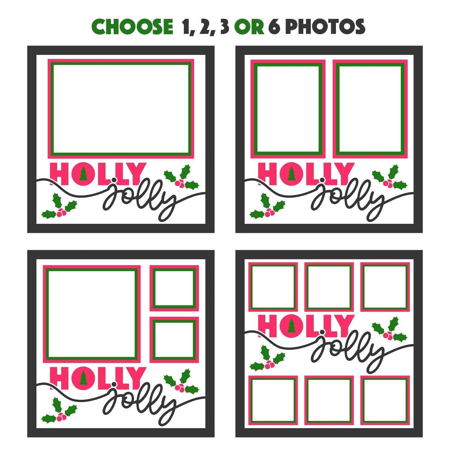 Holly Jolly - 9 x 9 Inch photo Frame - 1, 2, 3 or 6 photos / Multi Colour