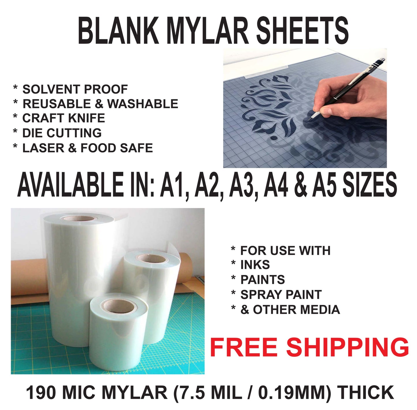 A2 Blank Mylar Sheets (42x59cm) - 190 Micron Thick