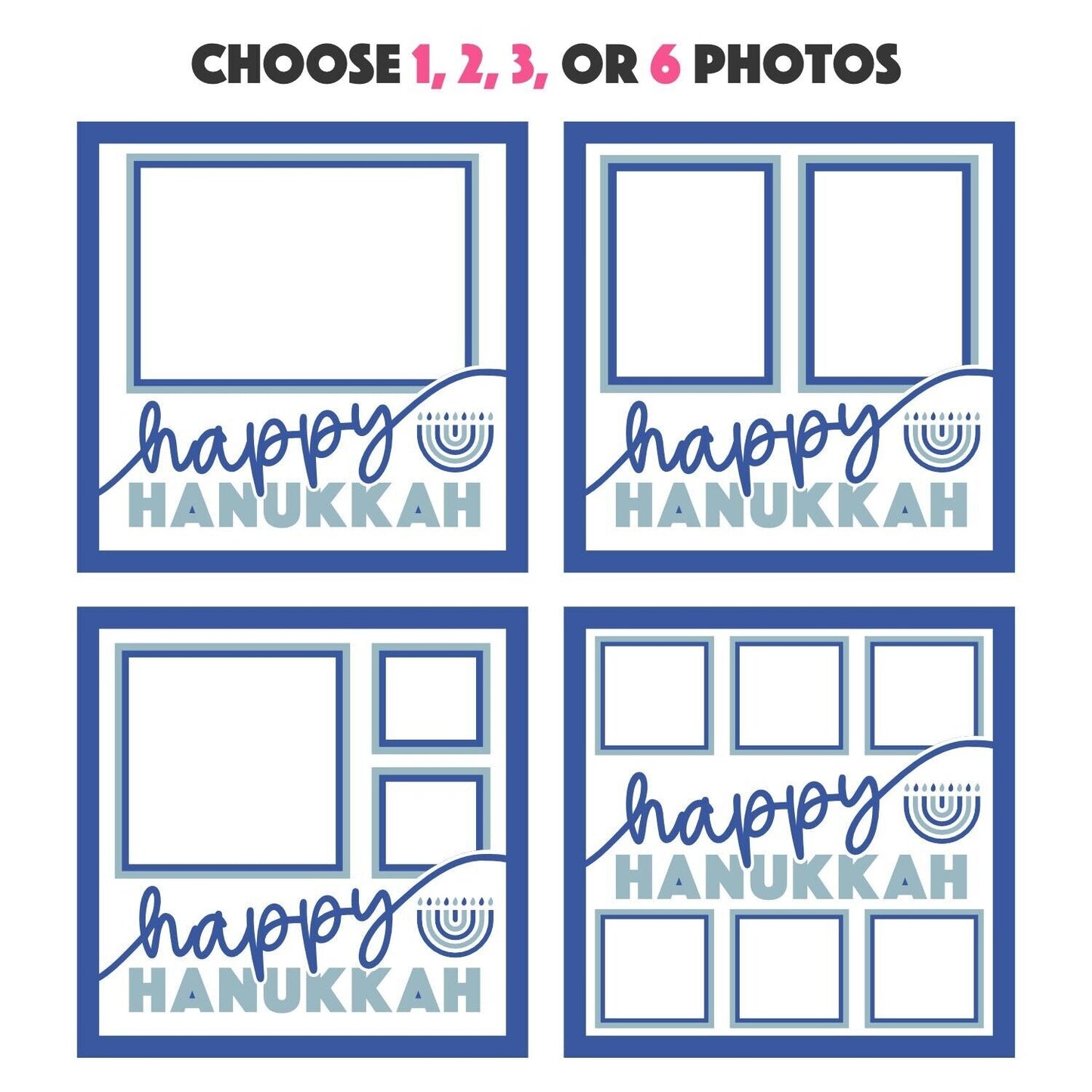 Happy Hanukkah - 9 x 9 Inch photo Frame - 1, 2, 3 or 6 photos / Multi Colour