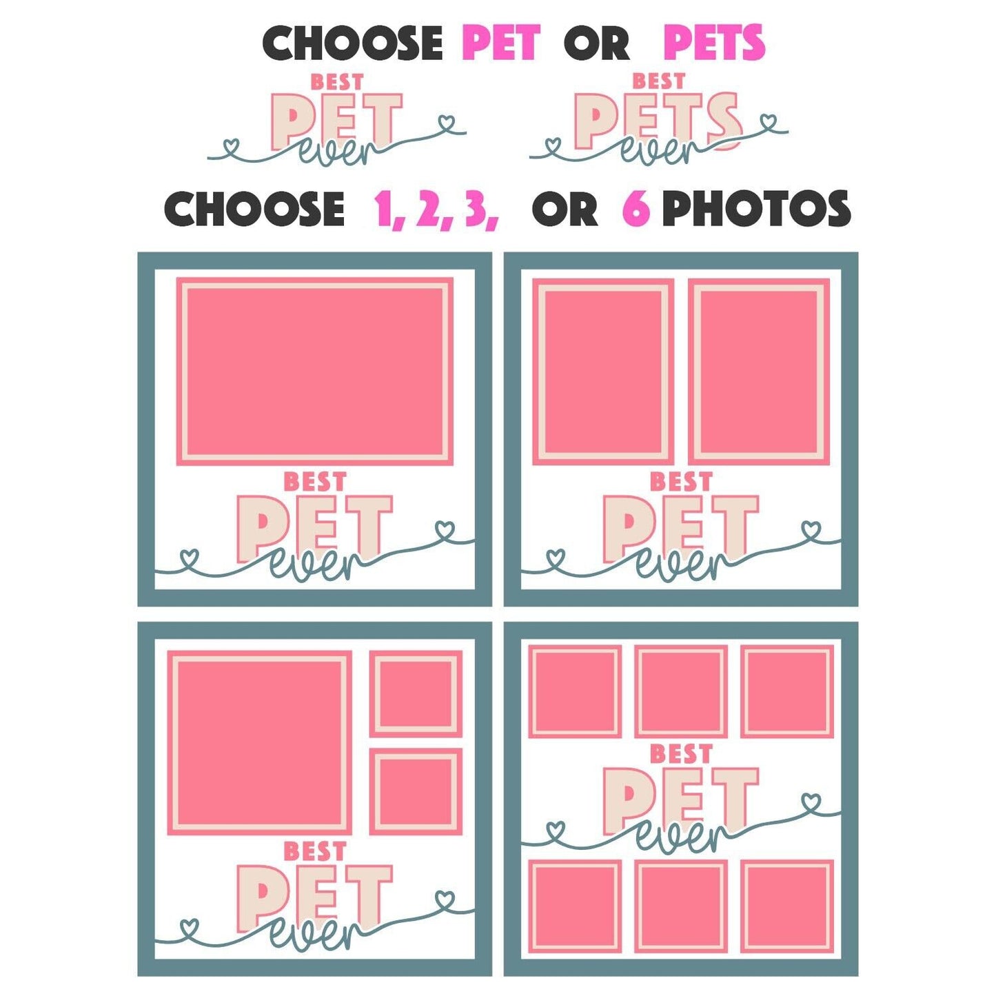 Best Pet (s) Ever - 9 x 9 Inch photo Frame - 1, 2, 3 or 6 photos / Multi Colour