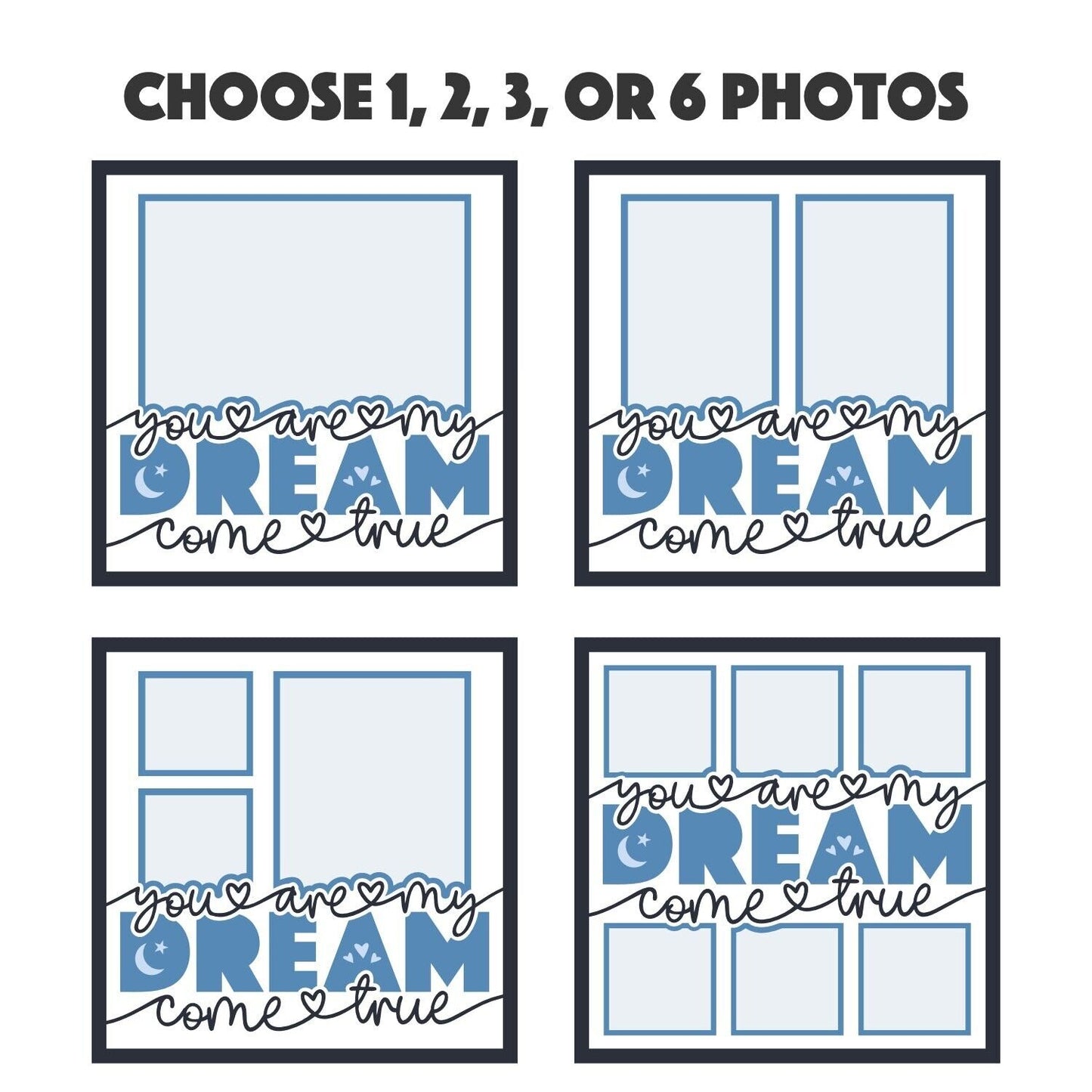 Dream Come True - 9 x 9 Inch photo Frame - 1, 2, 3 or 6 photos / Multi Colour