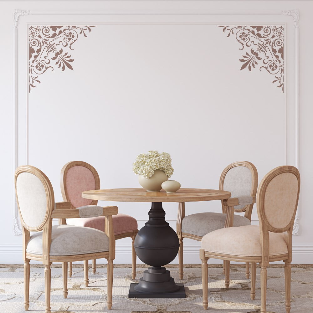 Pearl Leafy Damask Corner Stencil