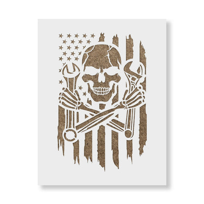 Skull Mechanic American Flag Stencil