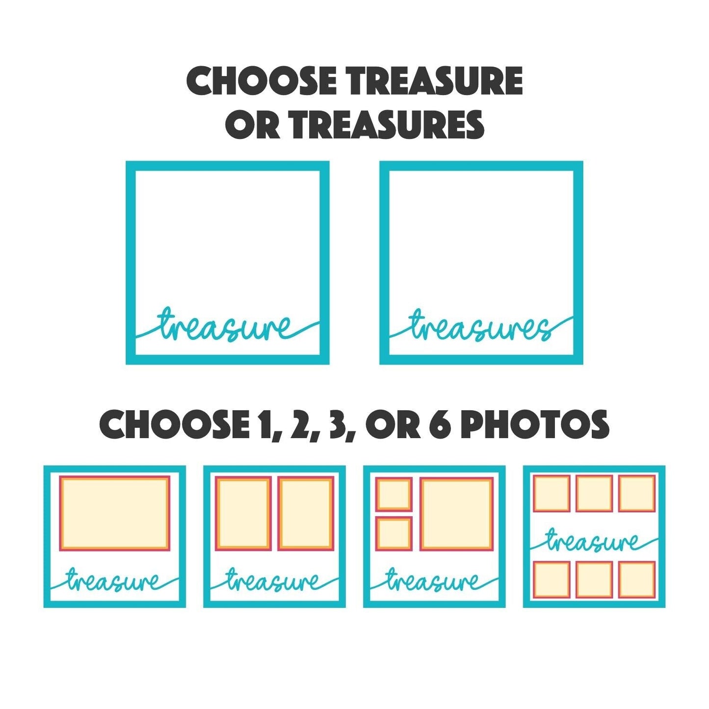 Treasure (s) - 9 x 9 Inch photo Frame - 1, 2, 3 or 6 photos / Multi Colour