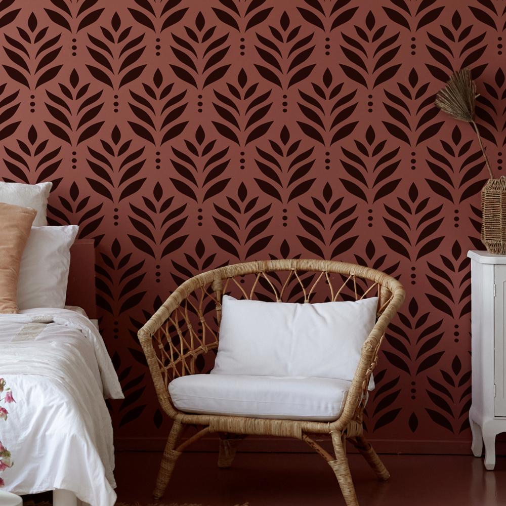 Elegant Retro Leafy Wall Stencil