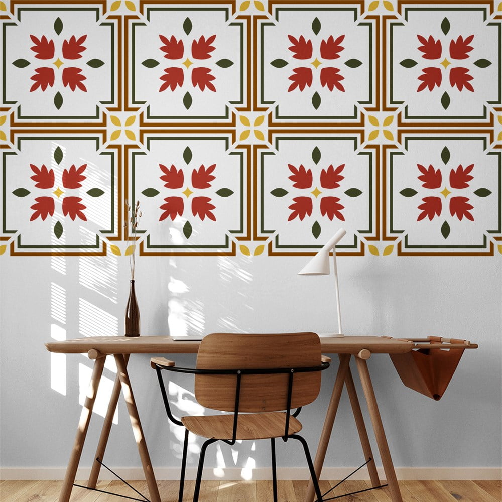 Retro Leafy Tile Stencil