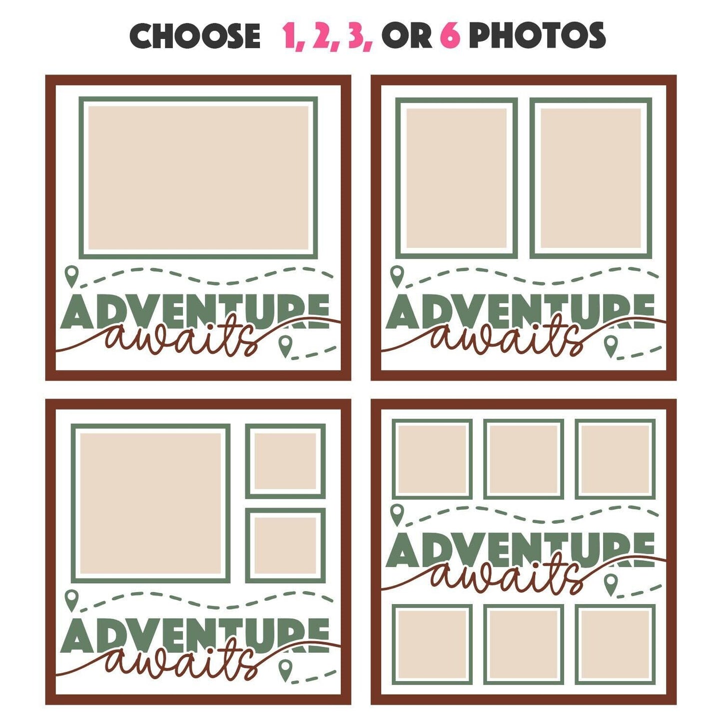 Adventure Awaits - 9 x 9 Inch photo Frame - 1, 2, 3 or 6 photos / Multi Colour