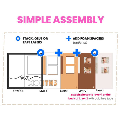 Baby Milestone - 9 x 9 Inch photo Frame - 1, 2, 3 or 6 photos / Multi Colour