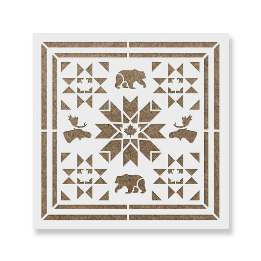 Oh Canada Barn Moose Bear Quilt Stencil