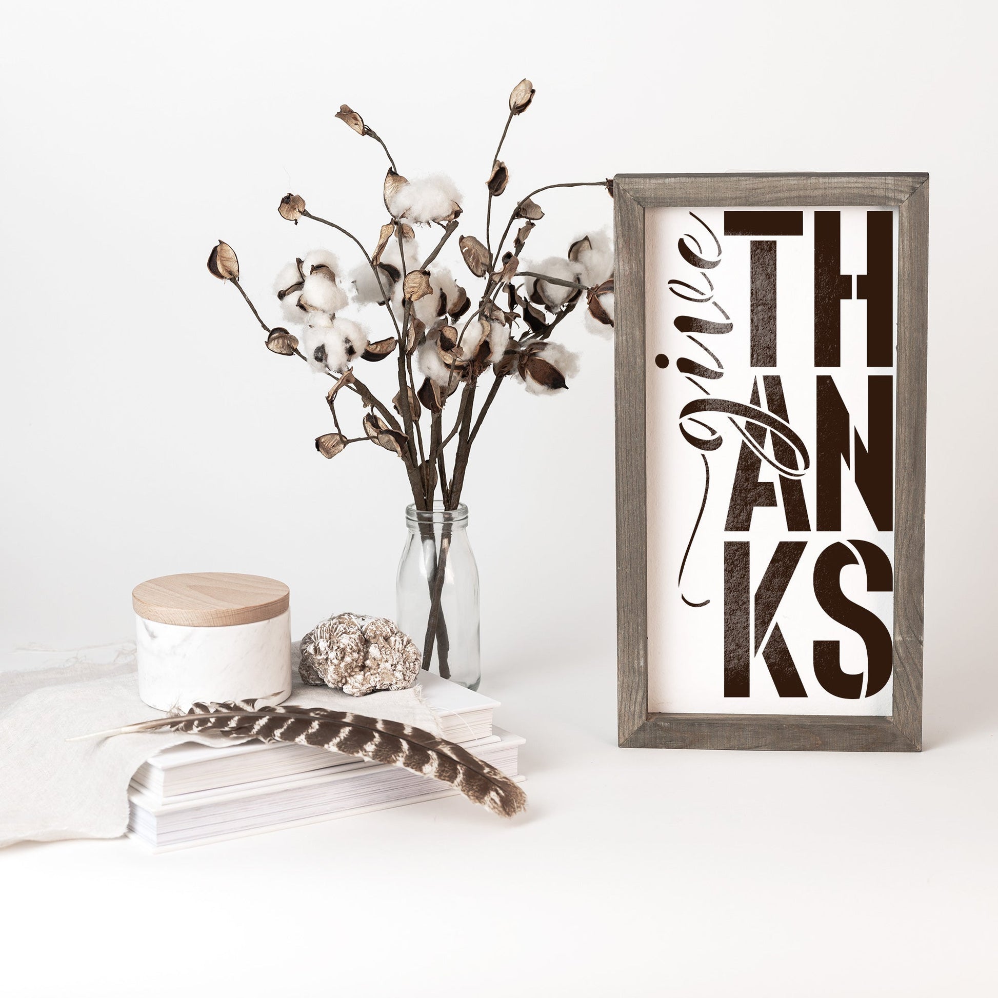 Give Thanks Vertical Script Stencil