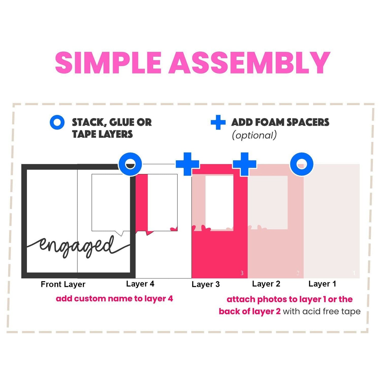 Enganged - 9 x 9 Inch photo Frame - 1, 2, 3 or 6 photos / Multi Colour