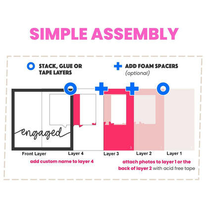 Enganged - 9 x 9 Inch photo Frame - 1, 2, 3 or 6 photos / Multi Colour